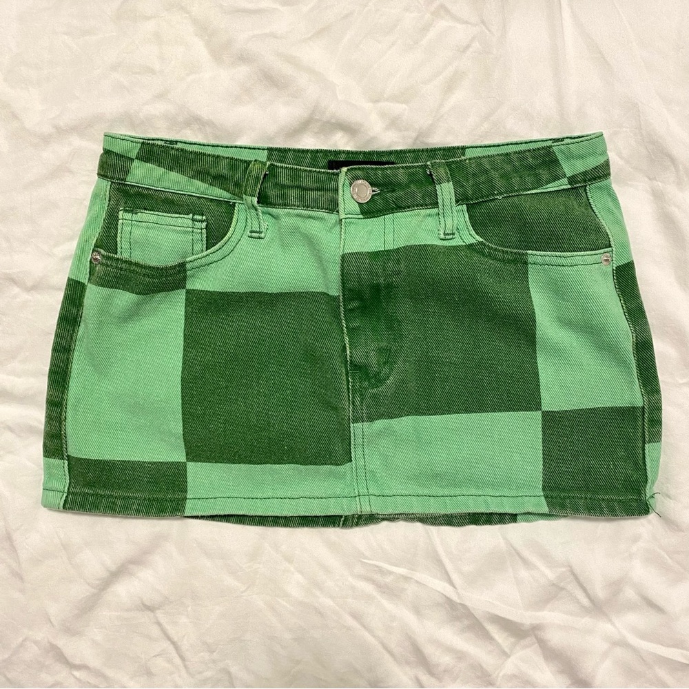 PrettyLittleThing Green Check Print Micro Mini Skirt